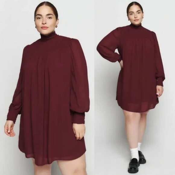 Reformation Brandi Smocked Long Sleeve Plum/Deep Red Mini Dress - Picture 2 of 16